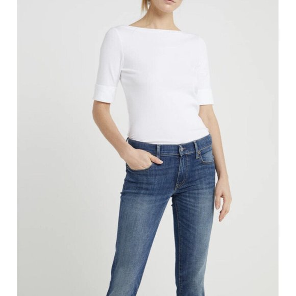 Lauren Ralph Lauren Tops - LAUREN Ralph Lauren Judy Elbow Knit Stretch Cotton Boatneck T-shirt white SP